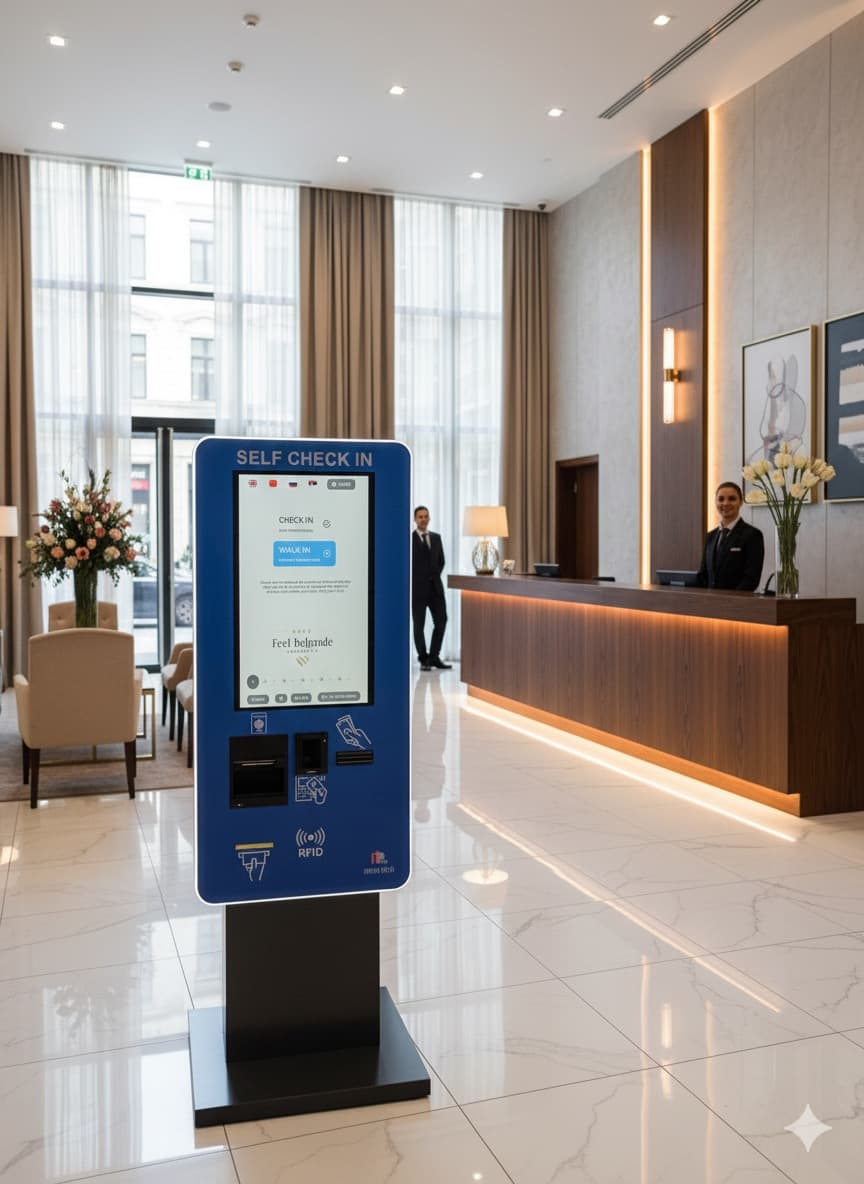 Digitalna recepcija sa velikim touchscreen ekranom za hotel check-in