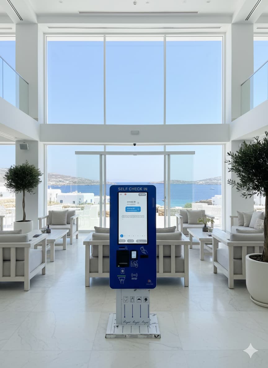 Gost koristi digitalni kiosk za brzi hotel check-in za 30 sekundi